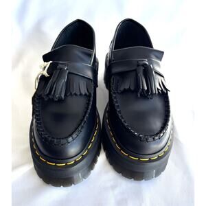 Doc Martens Adrian Quad Women’s 7 Black Leather Slip On Platform Tassel Loafers